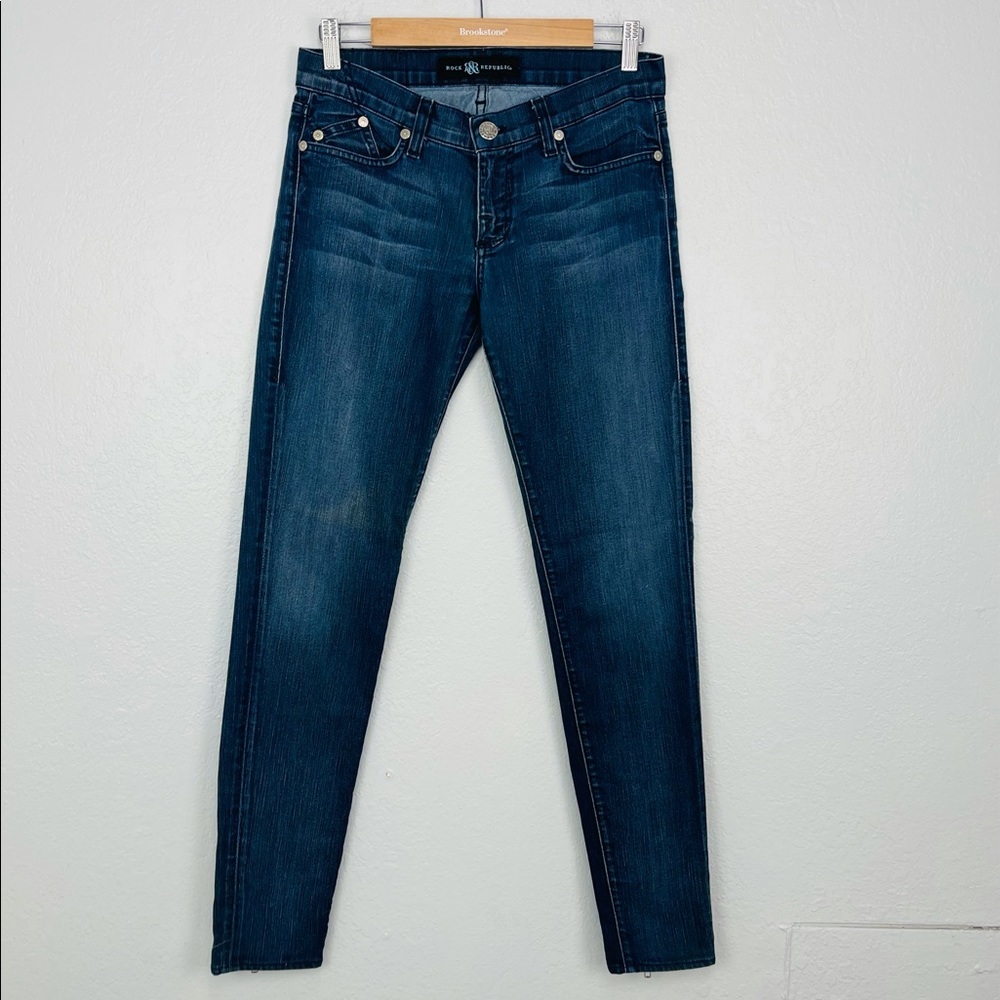 ROCK & REPUBLIC BLUE SKINNY JEANS ANKLE ZIPPER